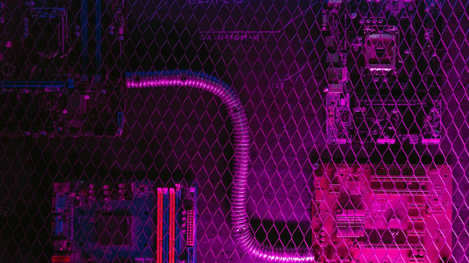 Cybernetic grid pattern in neon cyan